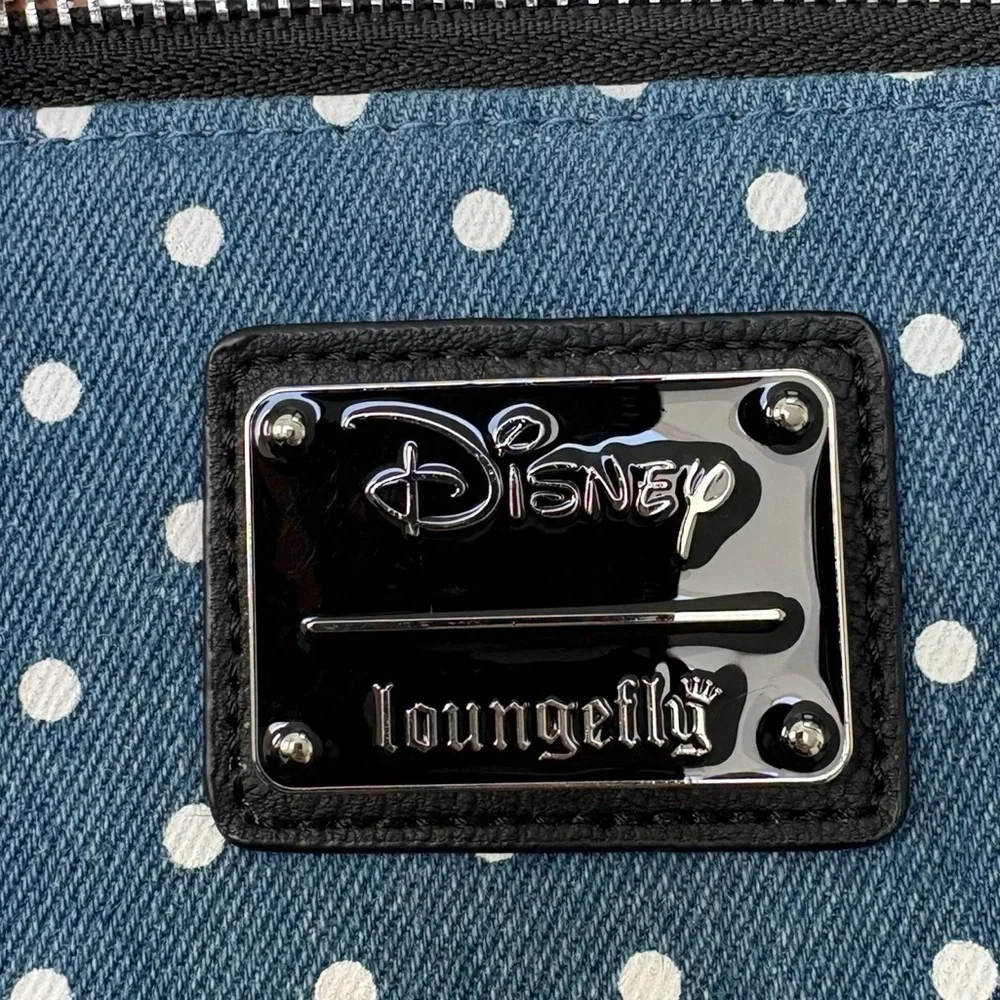 LOUNGEFLY Minnie Mouse Denim Polka Dot Wallet NWOT Limited Edition Ears Bow Zip